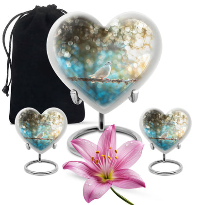 Dove Urn heart design for human ashes.