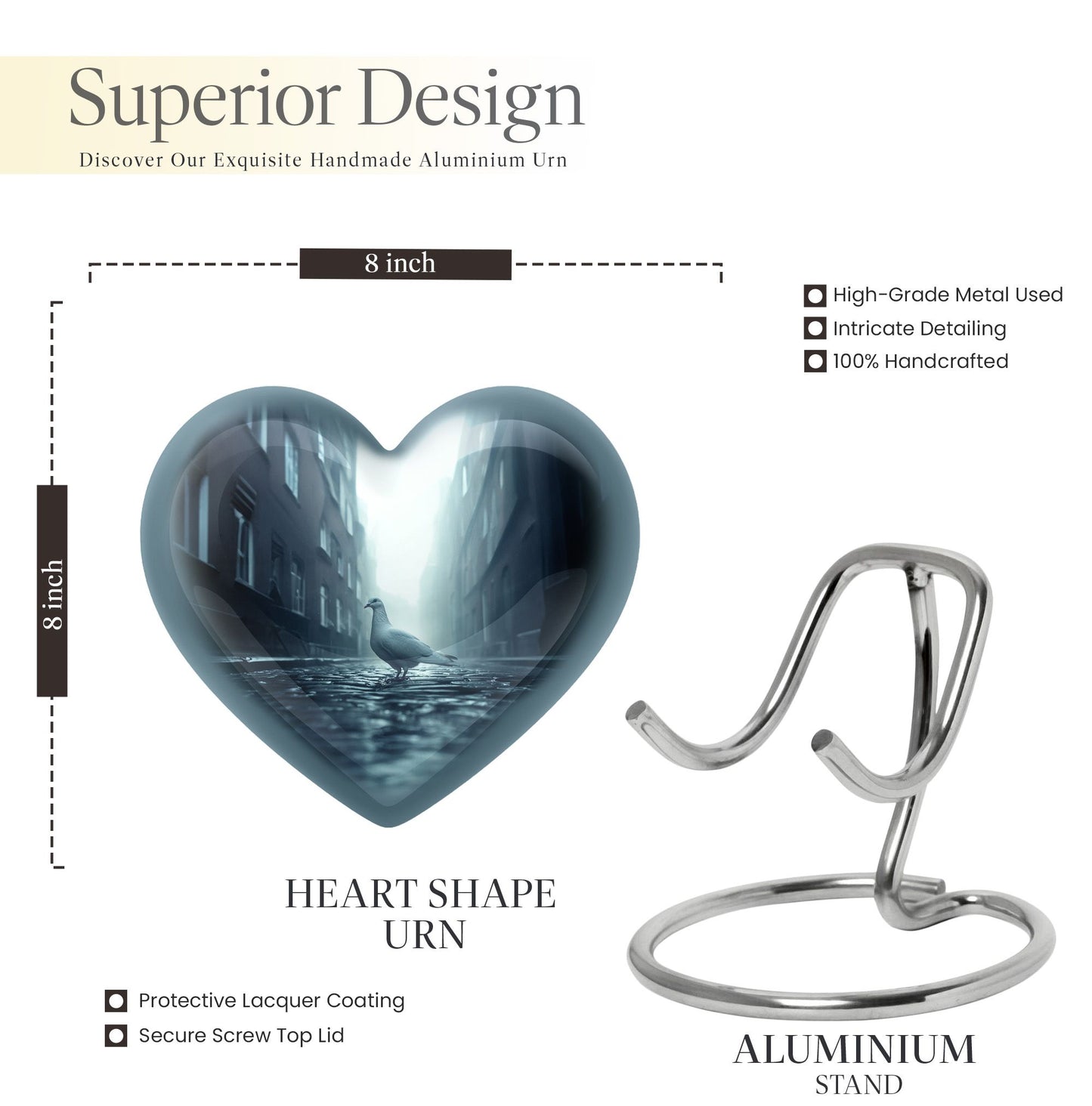 Dove-themed Heart Urn