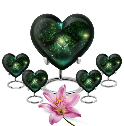 Bird Urn for Human Ashes, White Dove Through Glowing Forest, Green Memorial Urn