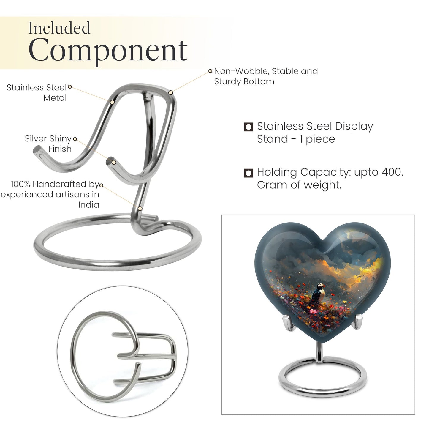 Puffin Bird themed heart cremation urn