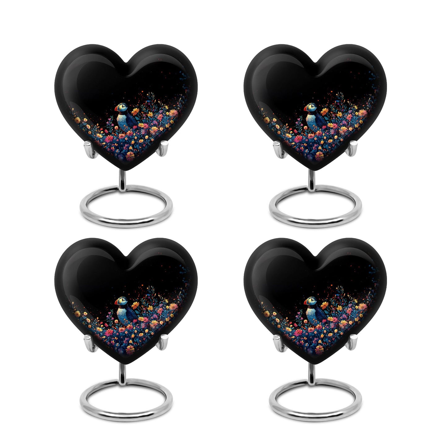 Puffin bird-themed heart urn for adult ashes
