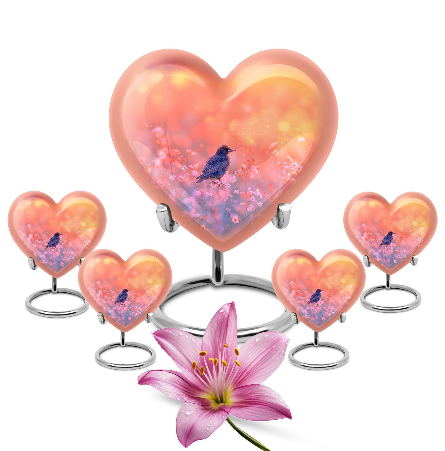 Pink Personalized Bird Cremation Urn for Women - 10-inch, 200 cu in - Yatskia