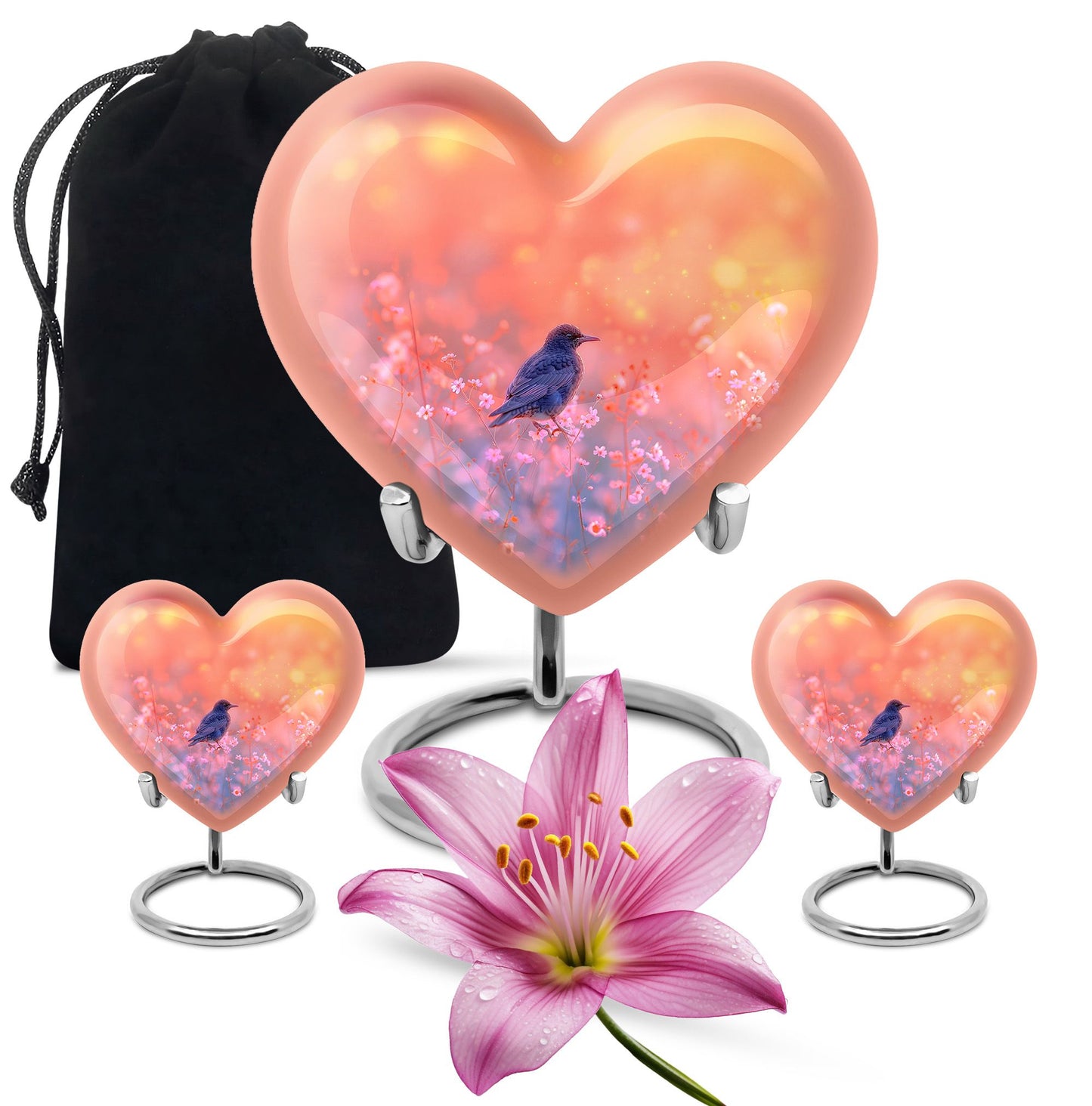 Pink Personalized Bird Cremation Urn for Women - 10-inch, 200 cu in - Yatskia