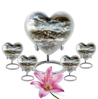 Puffin Bird-themed large heart urn for cremation ashes