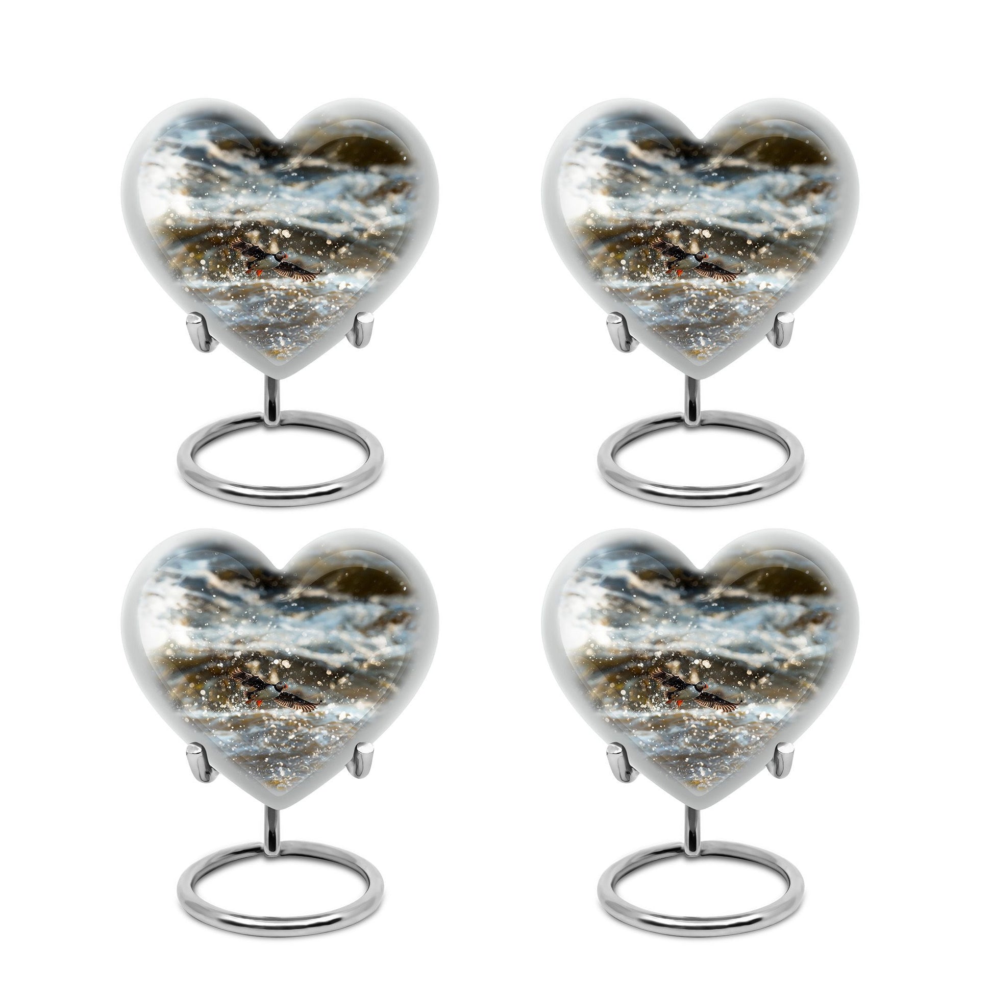 Puffin Bird-themed large heart urn for cremation ashes