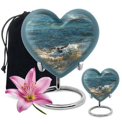 Puffin Bird Heart Urn for adult human ashes.