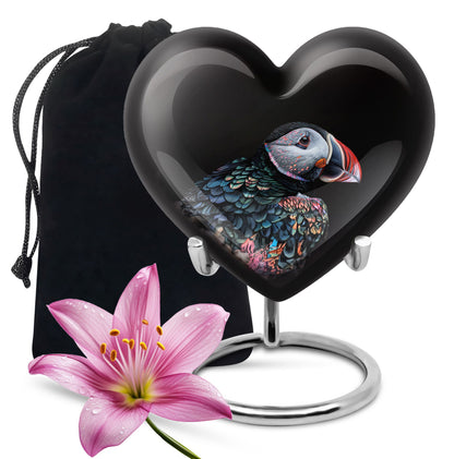 Heart Urn for mom with Puffin Bird design