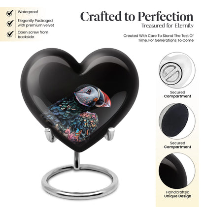 Heart Urn for mom with Puffin Bird design