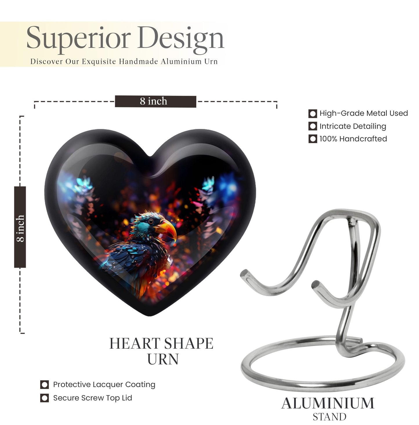 Puffin Bird Heart Urn for cremation ashes