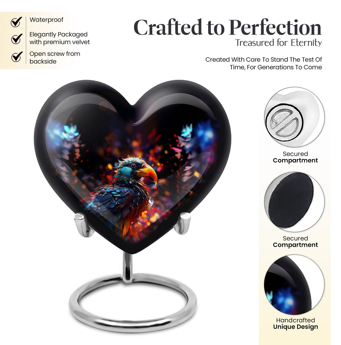 Puffin Bird Heart Urn for cremation ashes
