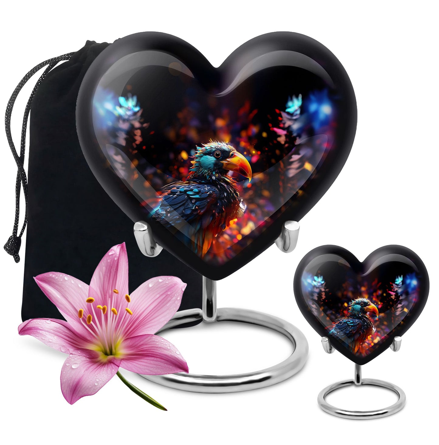 Puffin Bird Heart Urn for cremation ashes