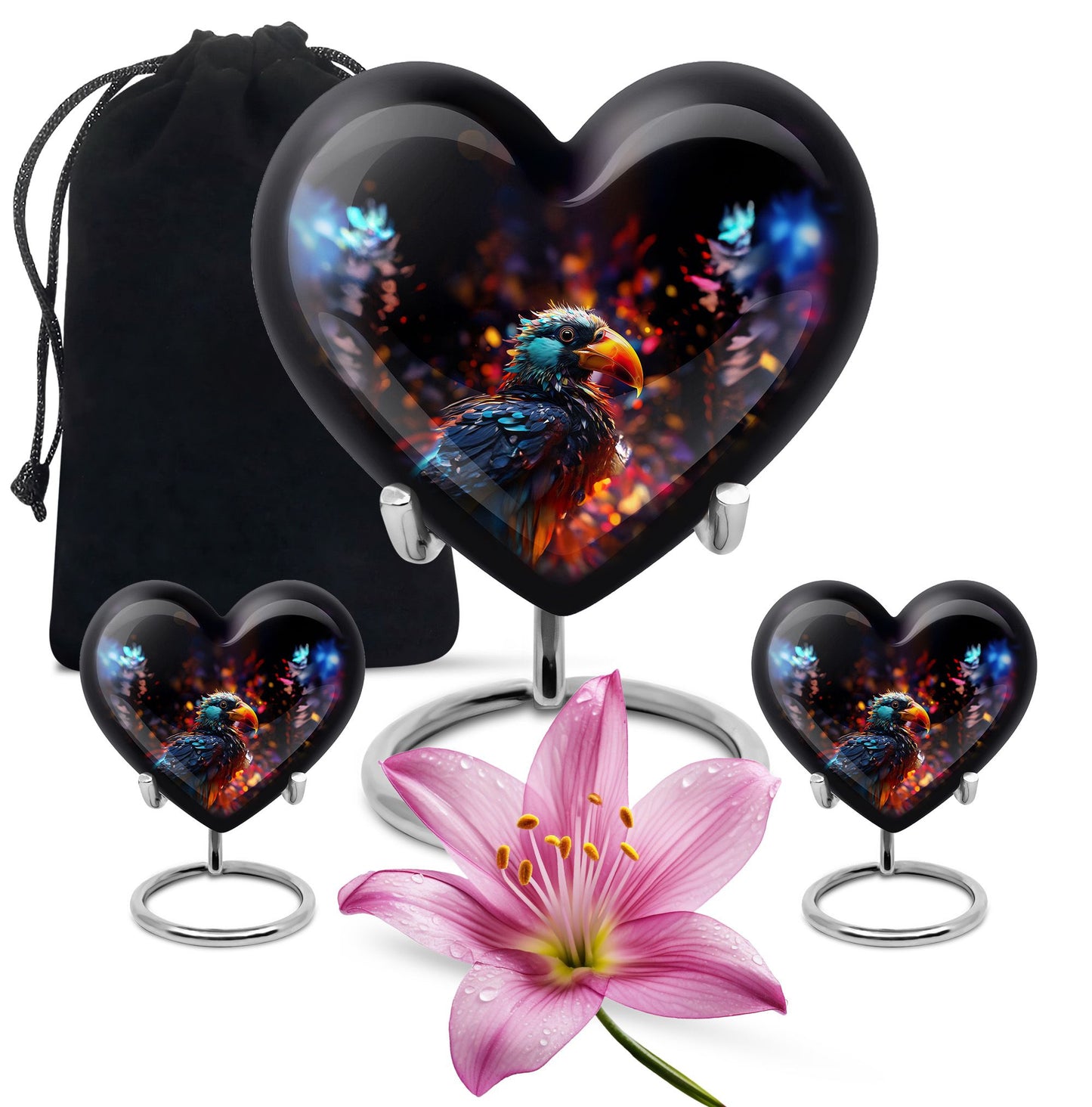 Puffin Bird Heart Urn for cremation ashes