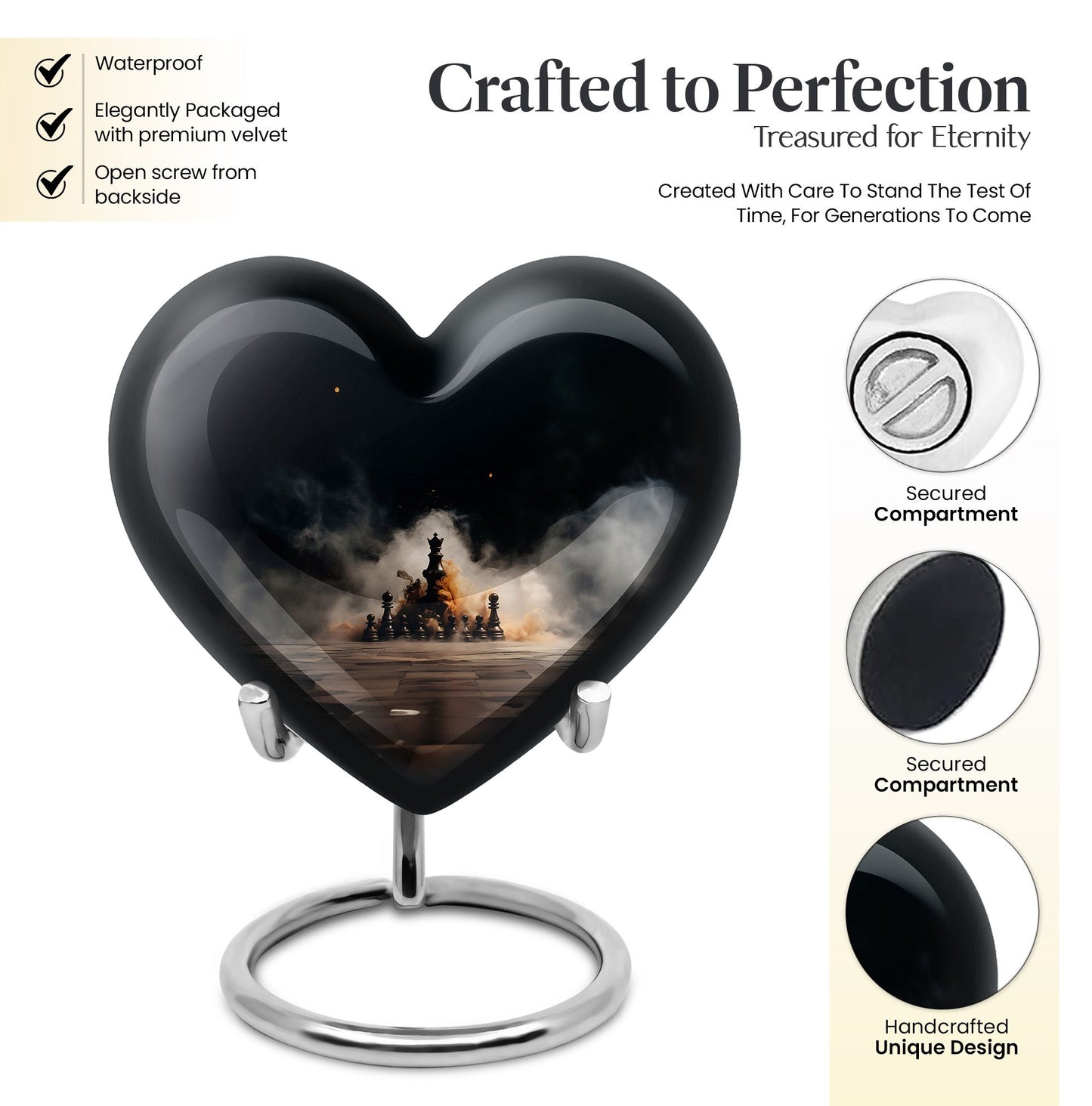 Chess themed heart urn