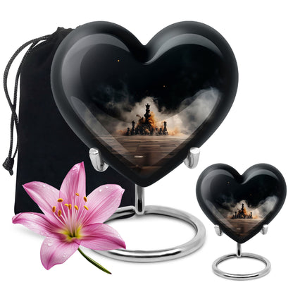 Chess themed heart urn