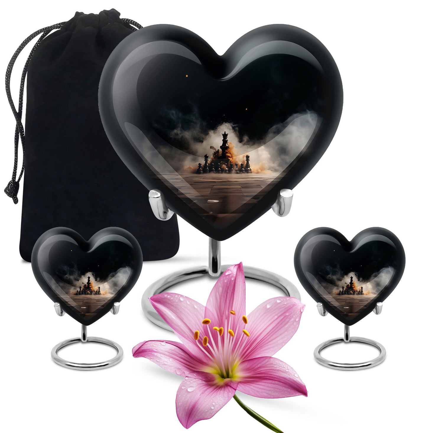 Chess themed heart urn