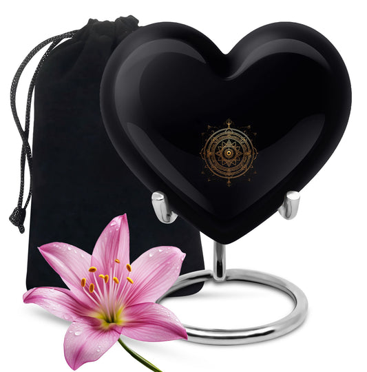 Heart-shaped zodiac-themed cremation urn