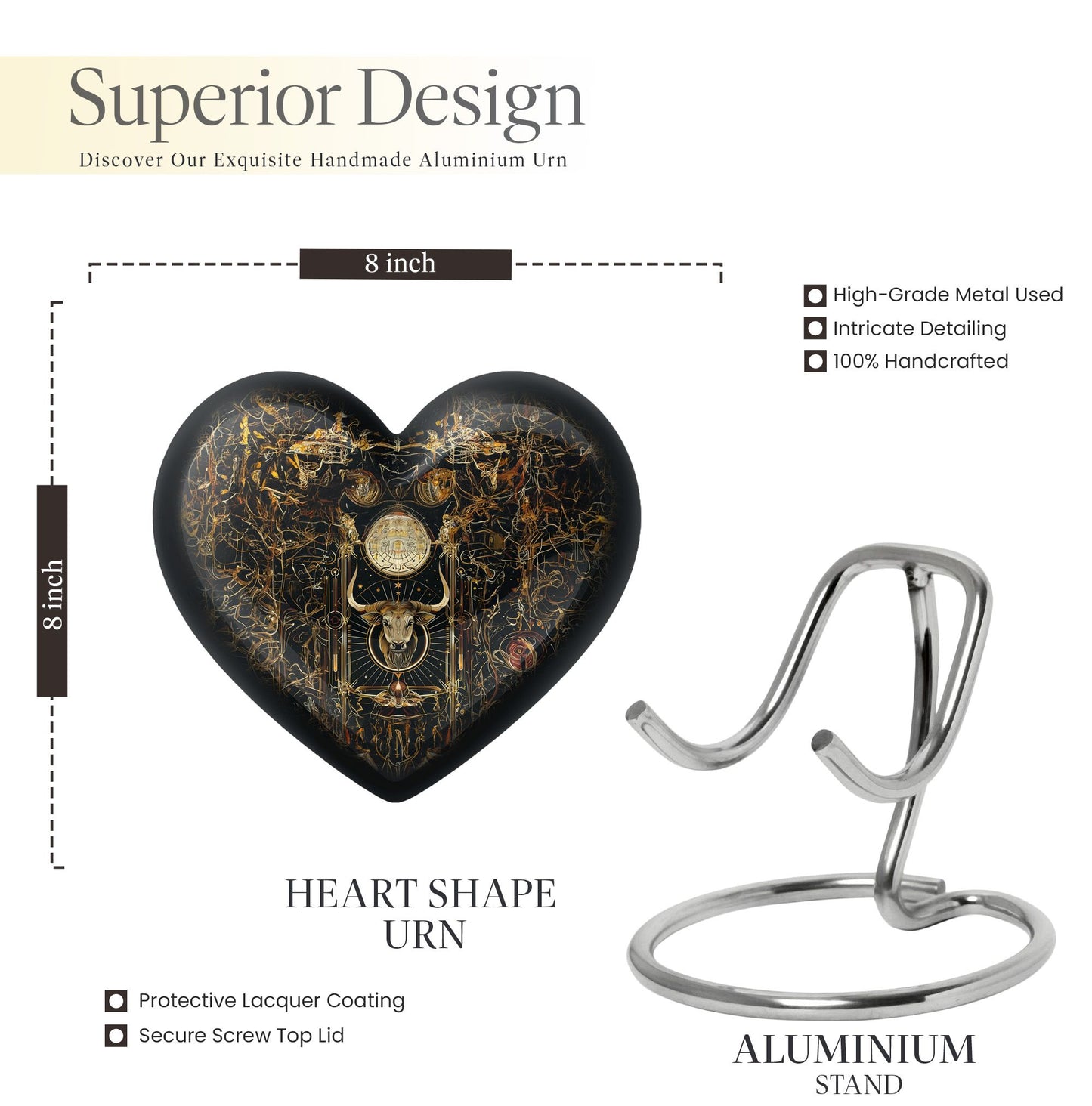Zodiac themed 10 inch heart-shaped urn