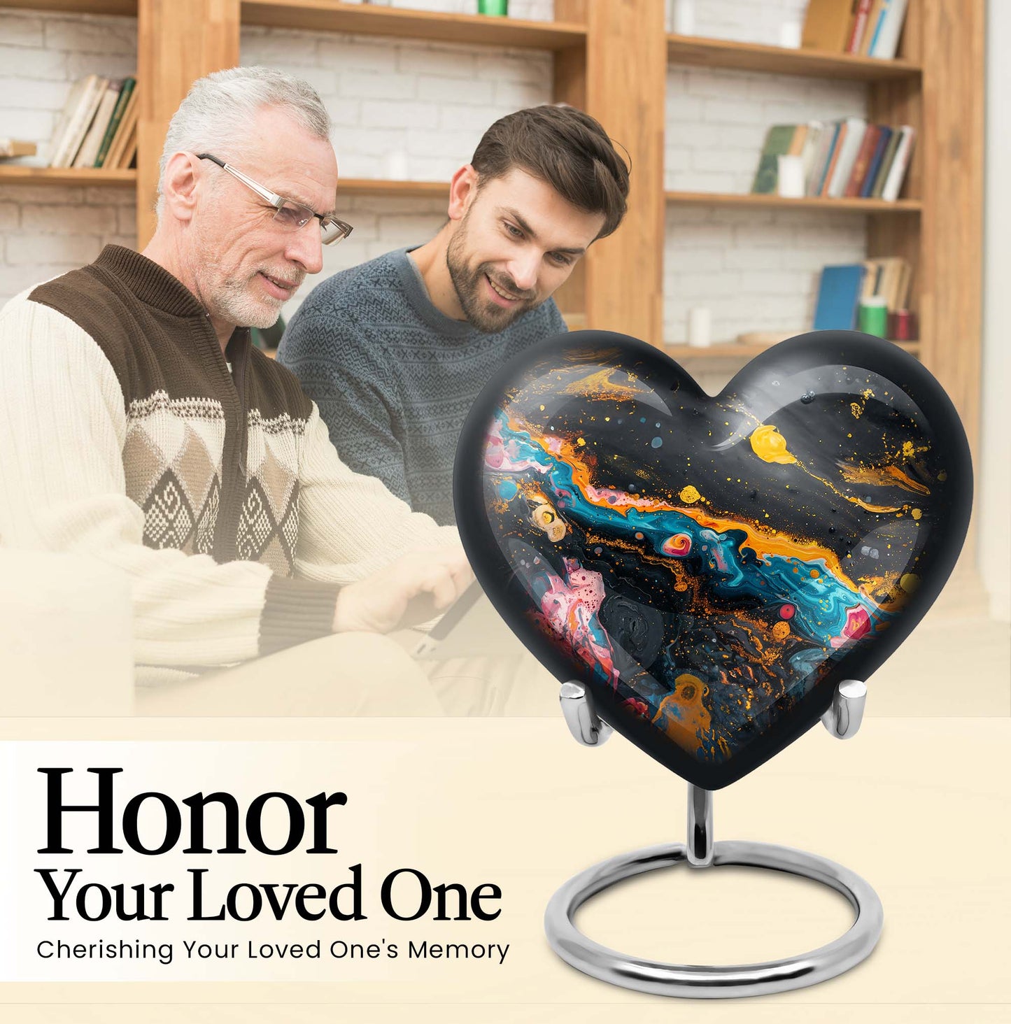 Vibrant Swirl Heart Urn for adult ashes