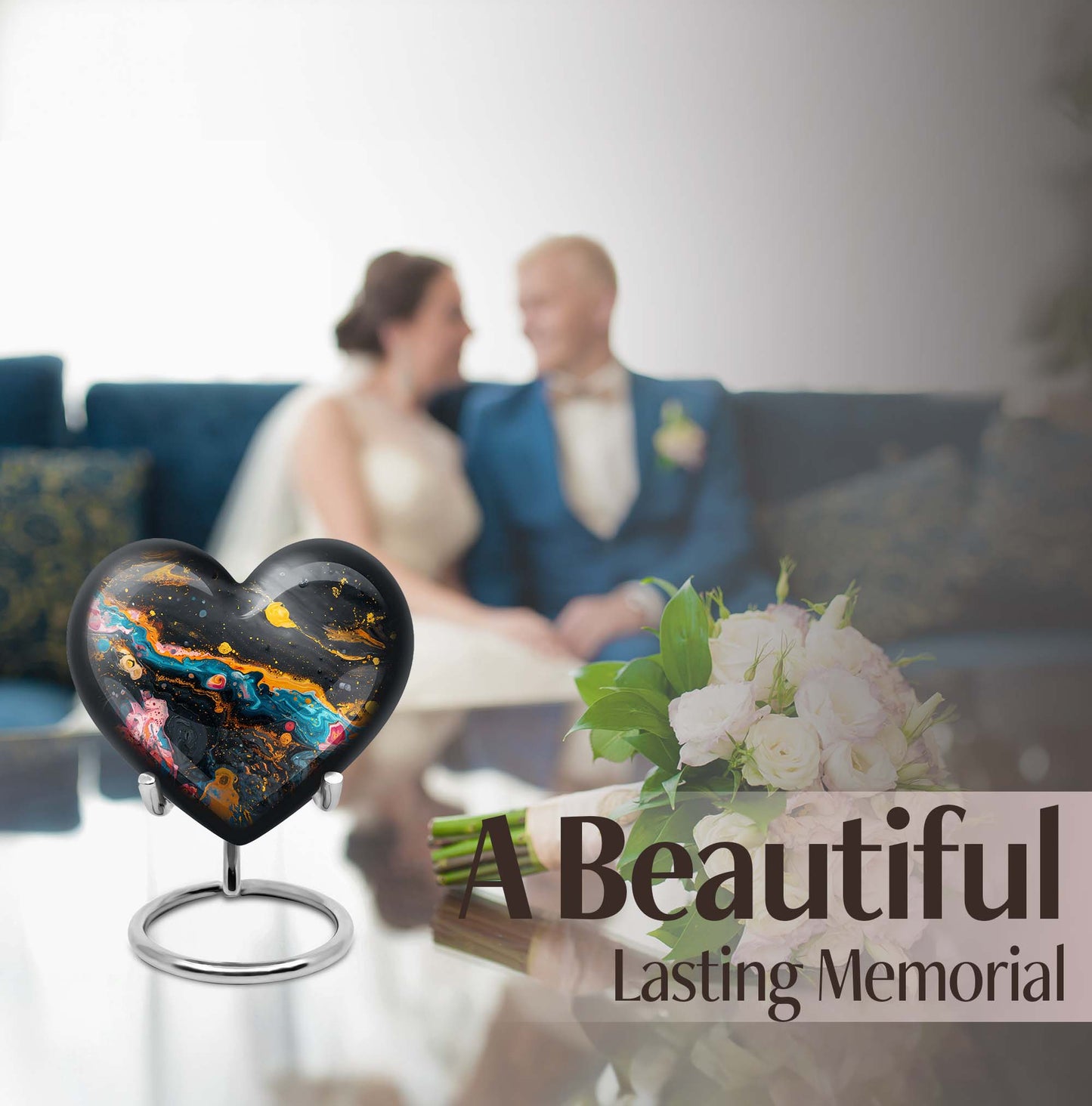 Vibrant Swirl Heart Urn for adult ashes