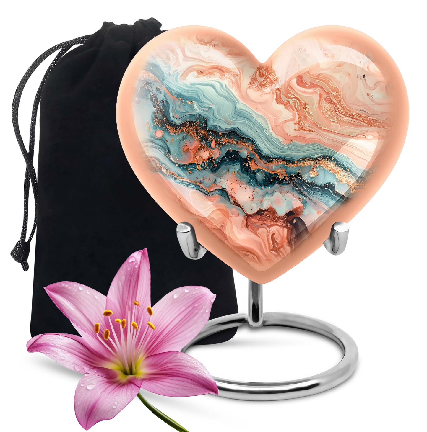 Vibrant Swirl Heart Urn for ashes.