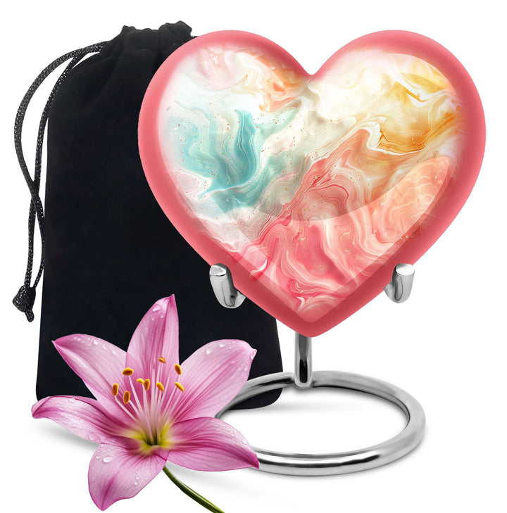 Vibrant Swirl Heart Urn with Abstract Design