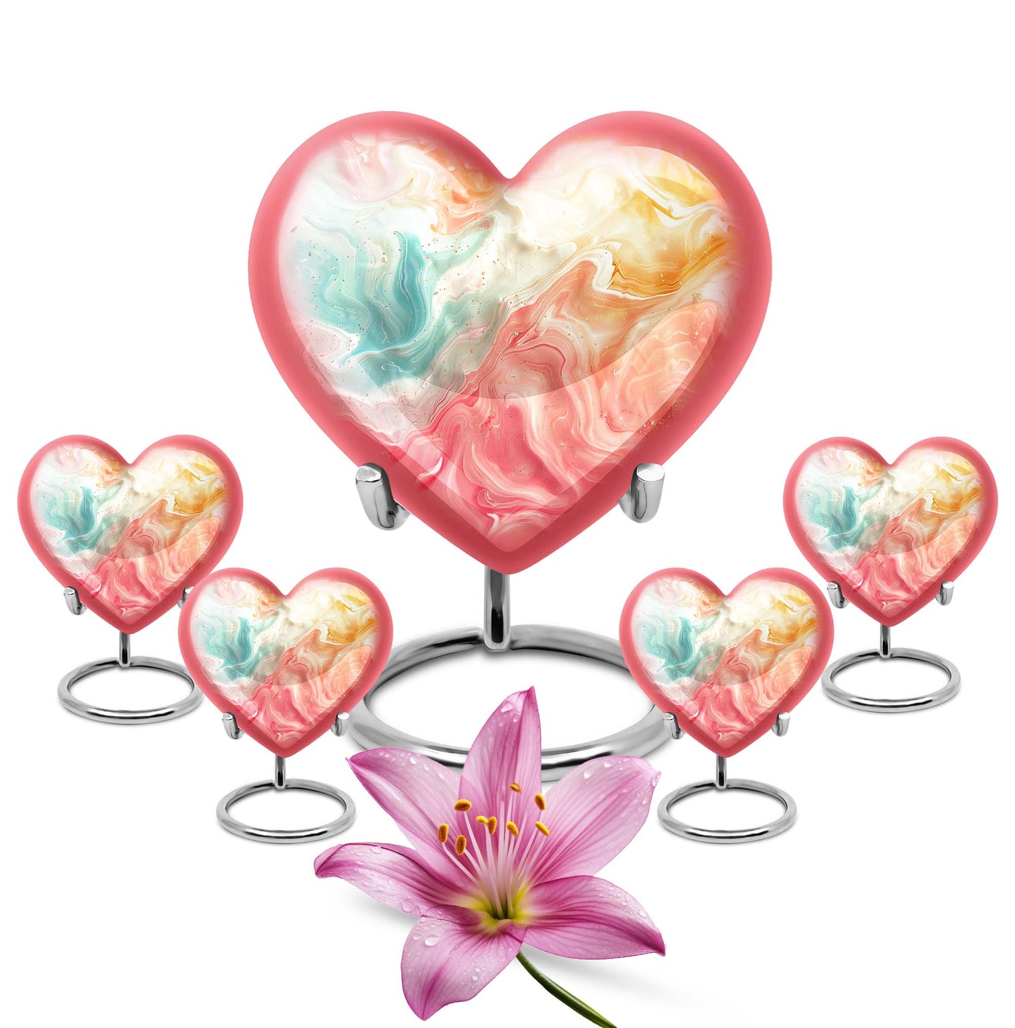 Vibrant Swirl Heart Urn with Abstract Design