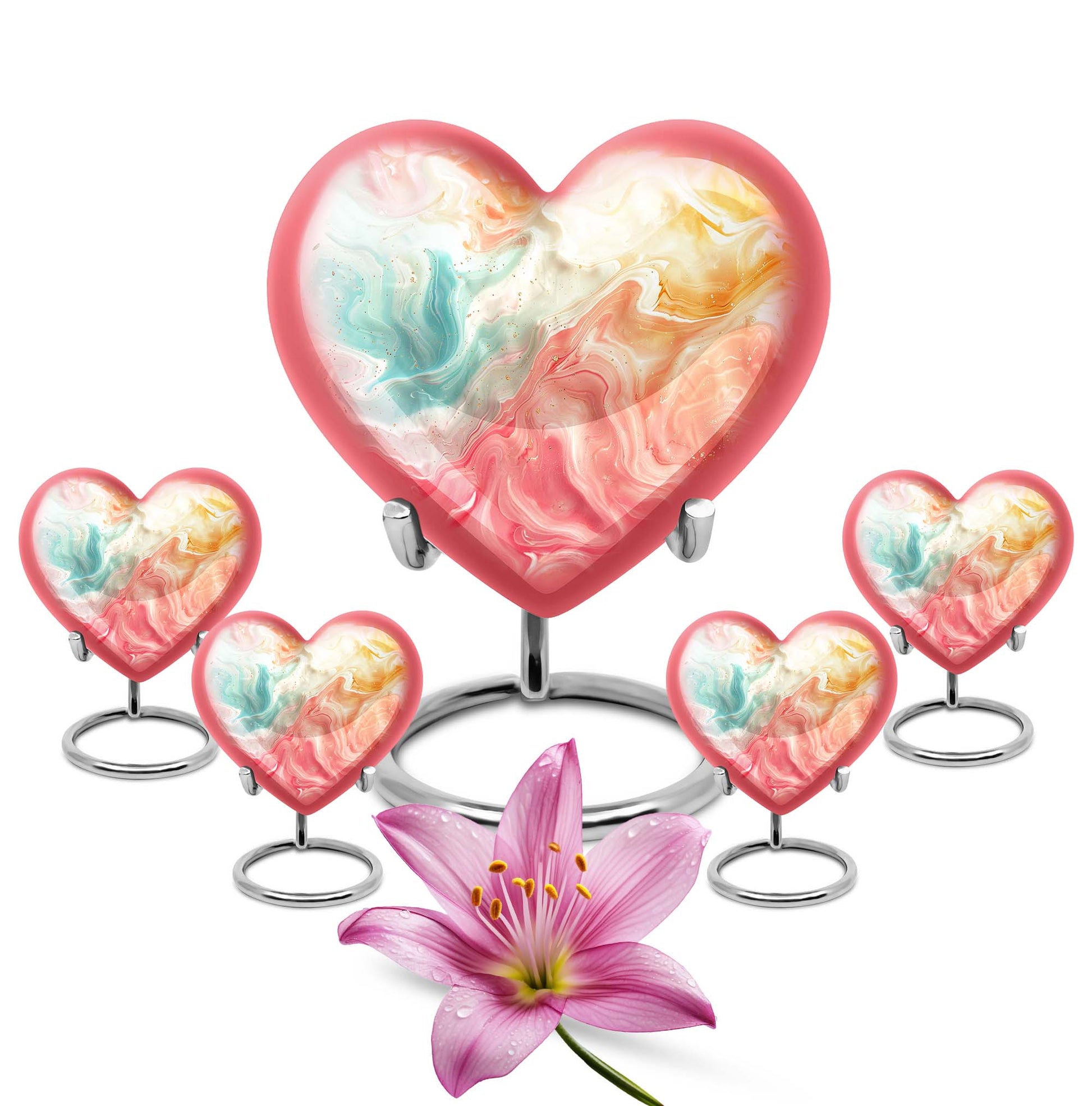 Vibrant Swirl Heart Urn with Abstract Design