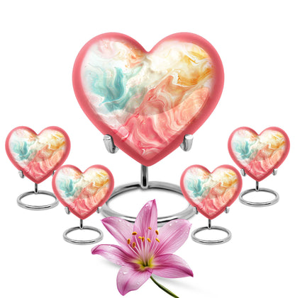 Vibrant Swirl Heart Urn with Abstract Design