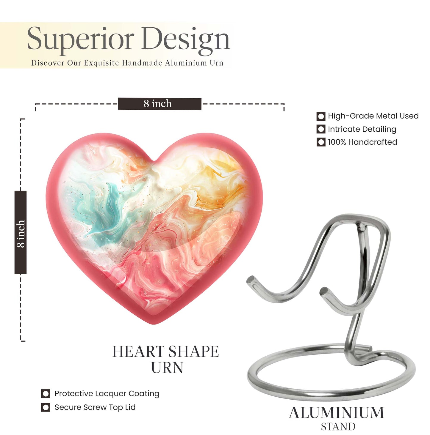 Vibrant Swirl Heart Urn with Abstract Design