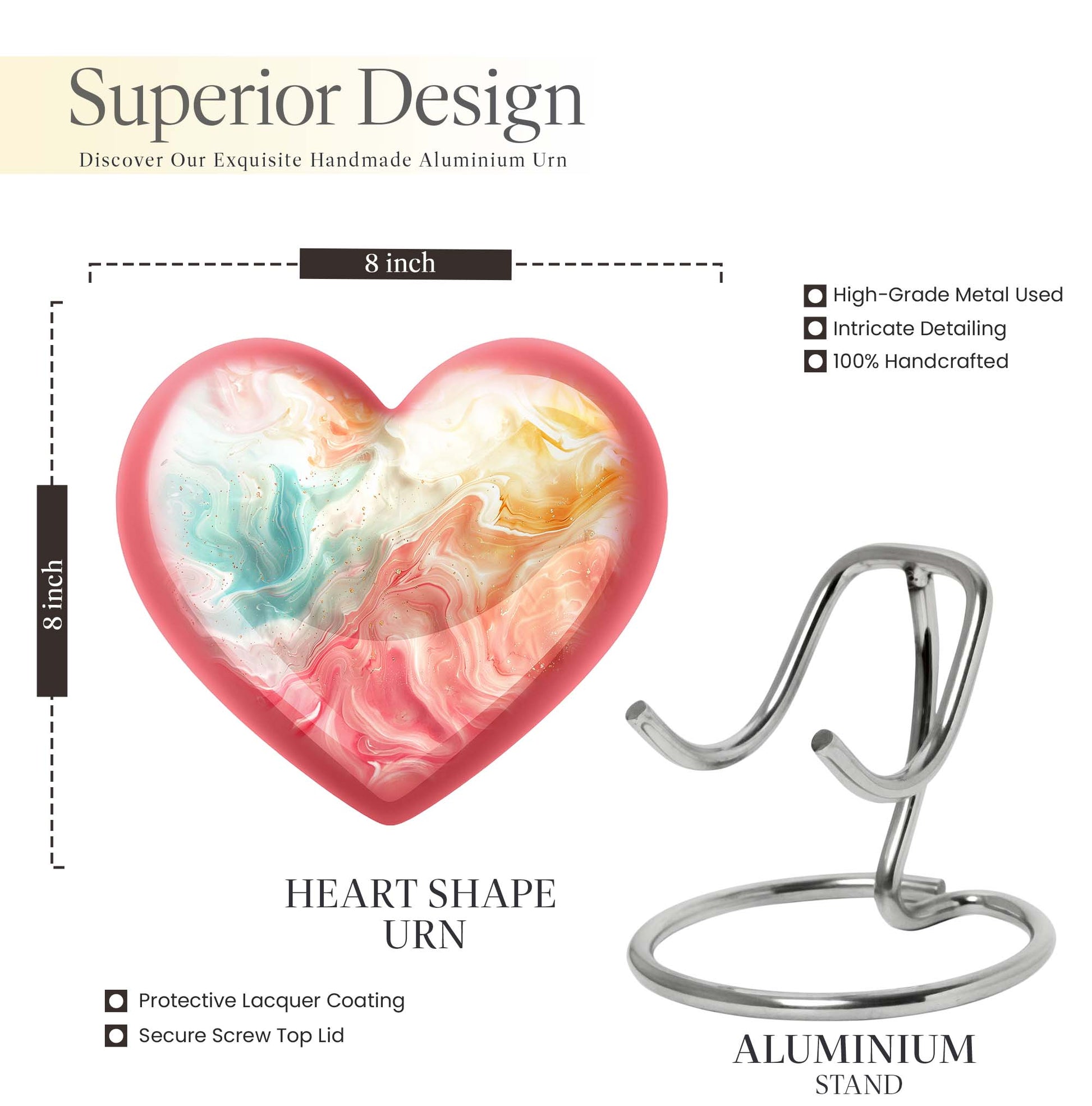 Vibrant Swirl Heart Urn with Abstract Design