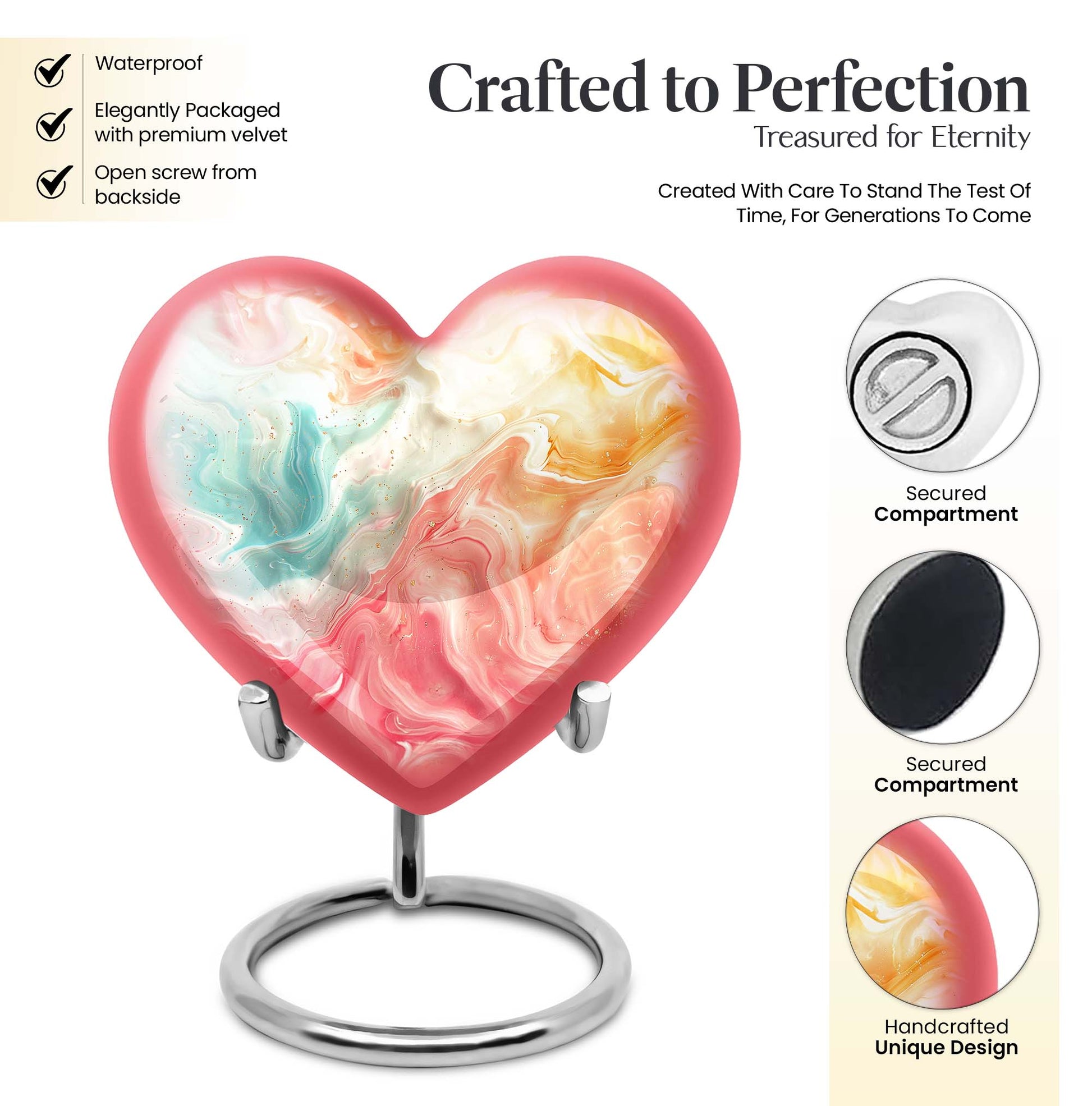 Vibrant Swirl Heart Urn with Abstract Design