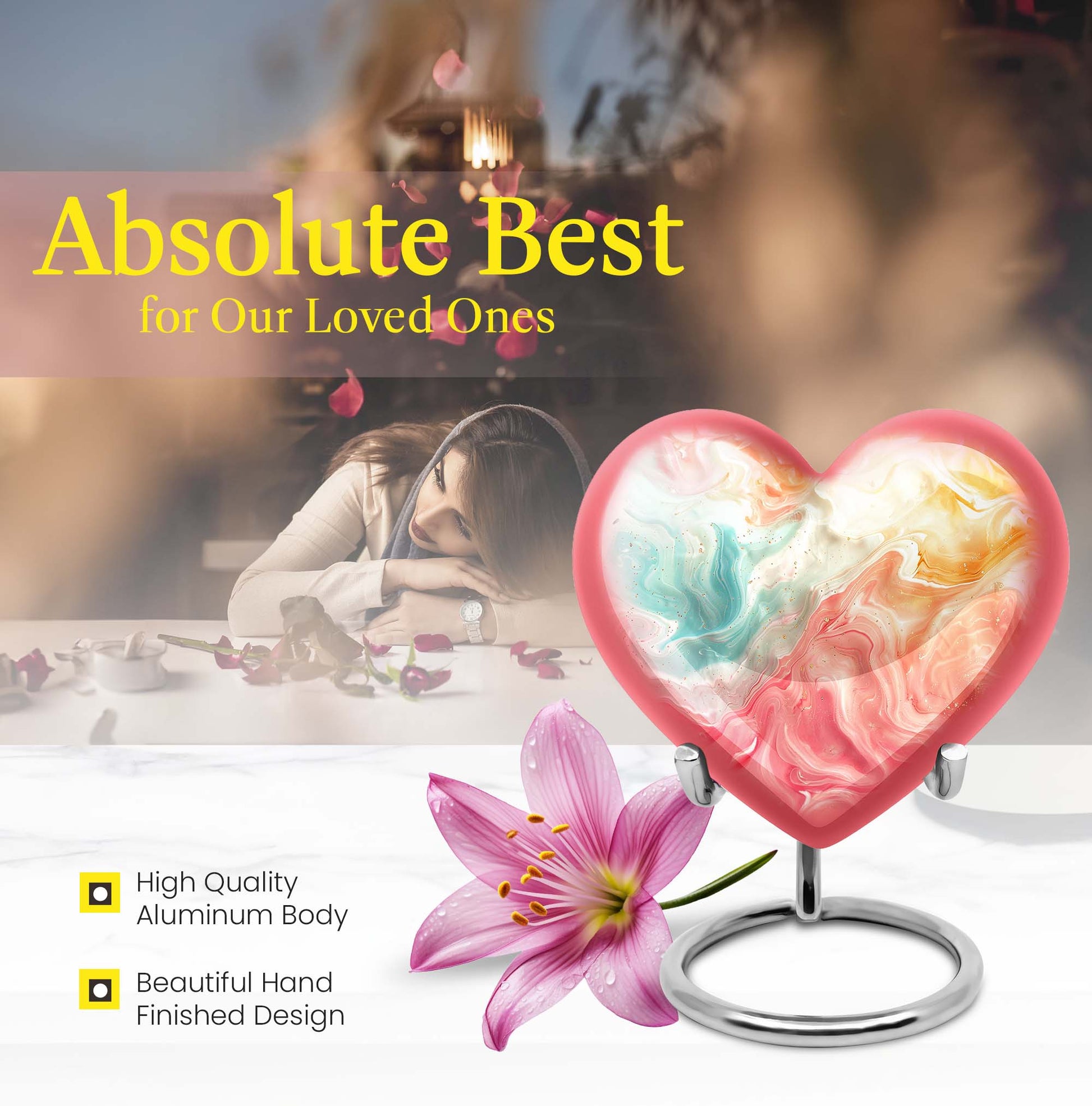 Vibrant Swirl Heart Urn with Abstract Design