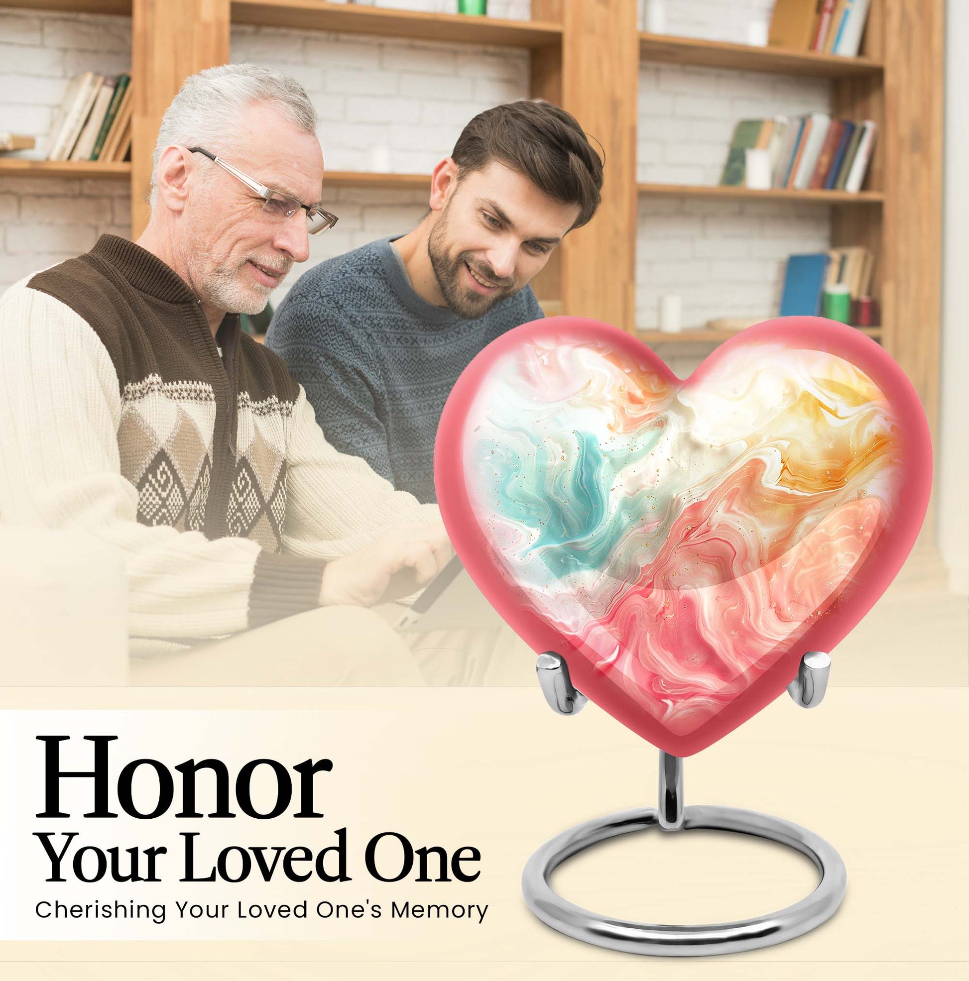 Vibrant Swirl Heart Urn with Abstract Design