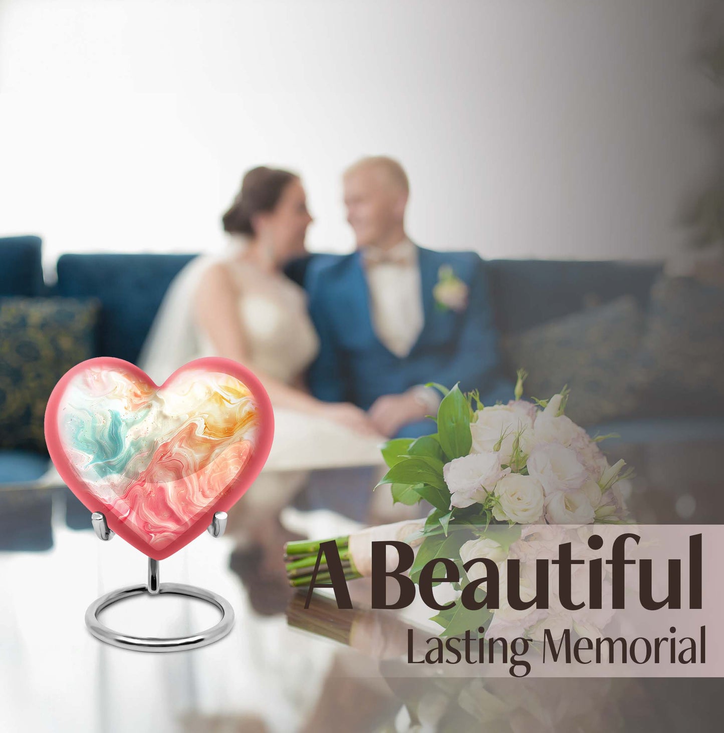 Vibrant Swirl Heart Urn with Abstract Design