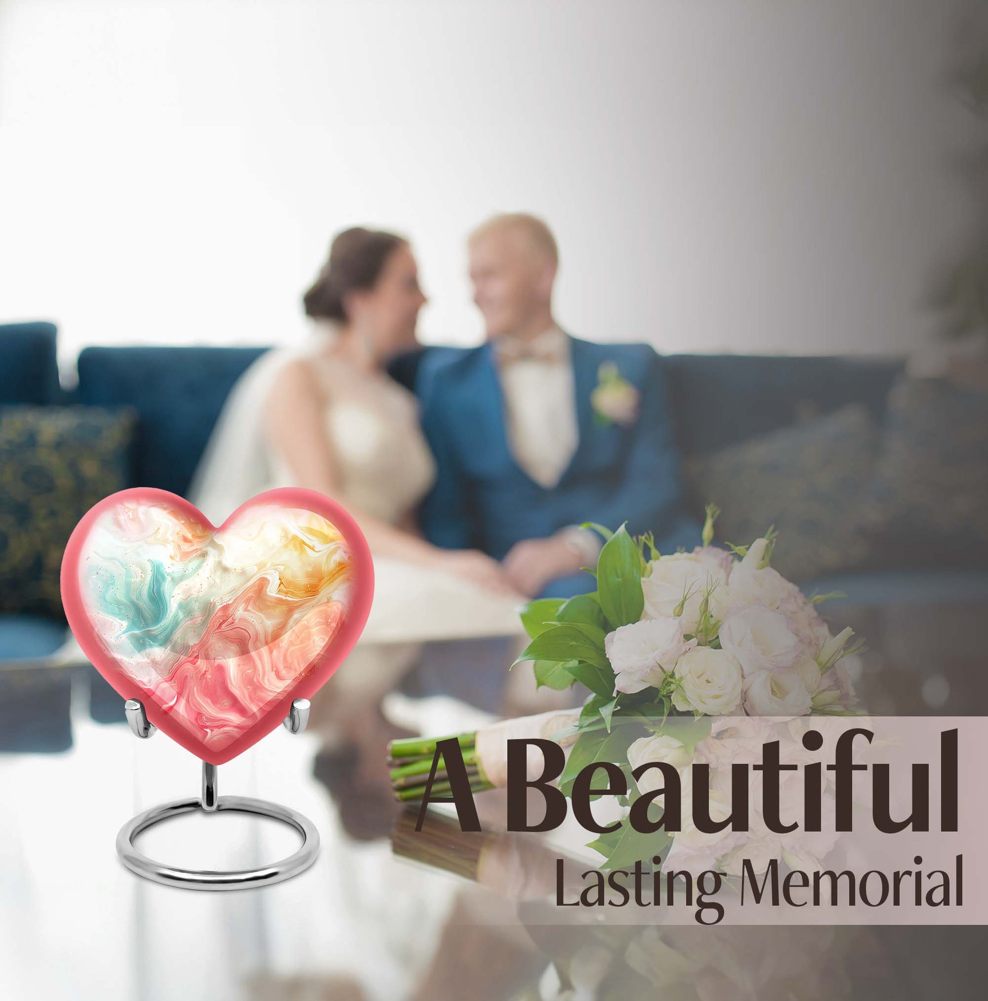 Vibrant Swirl Heart Urn with Abstract Design