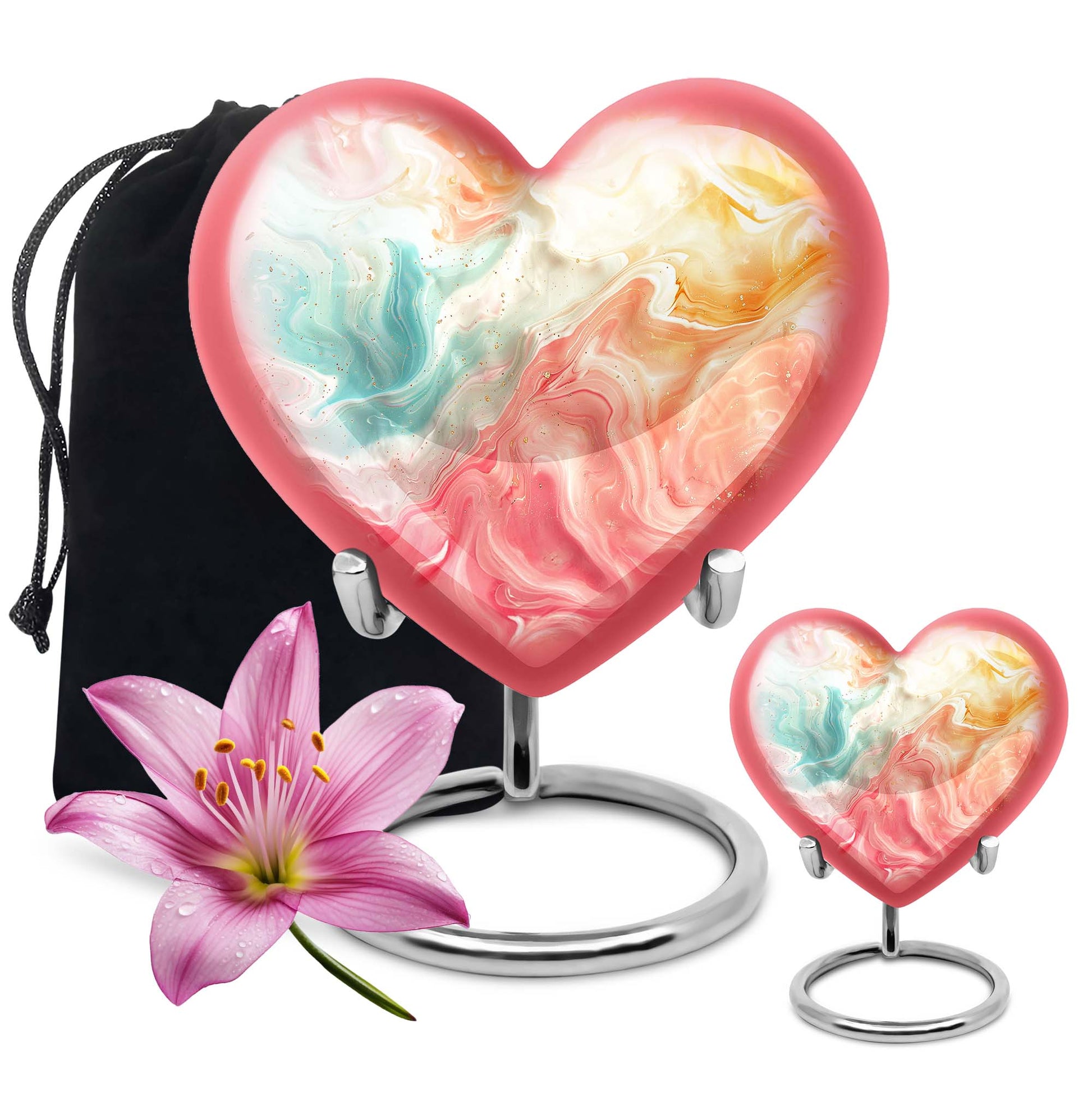 Vibrant Swirl Heart Urn with Abstract Design