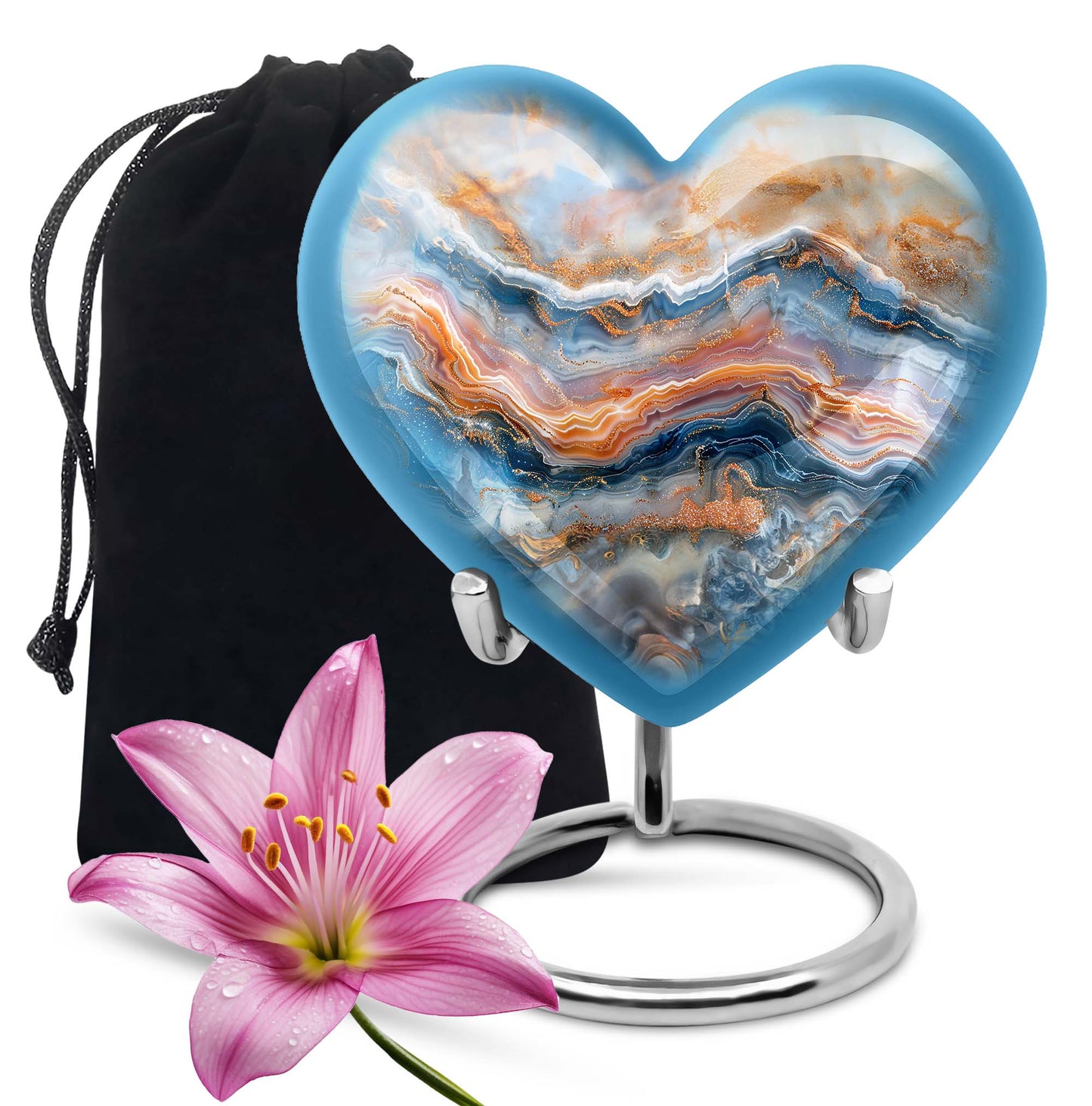 vibrant swirl heart-shaped memorial urn for mom's ashes