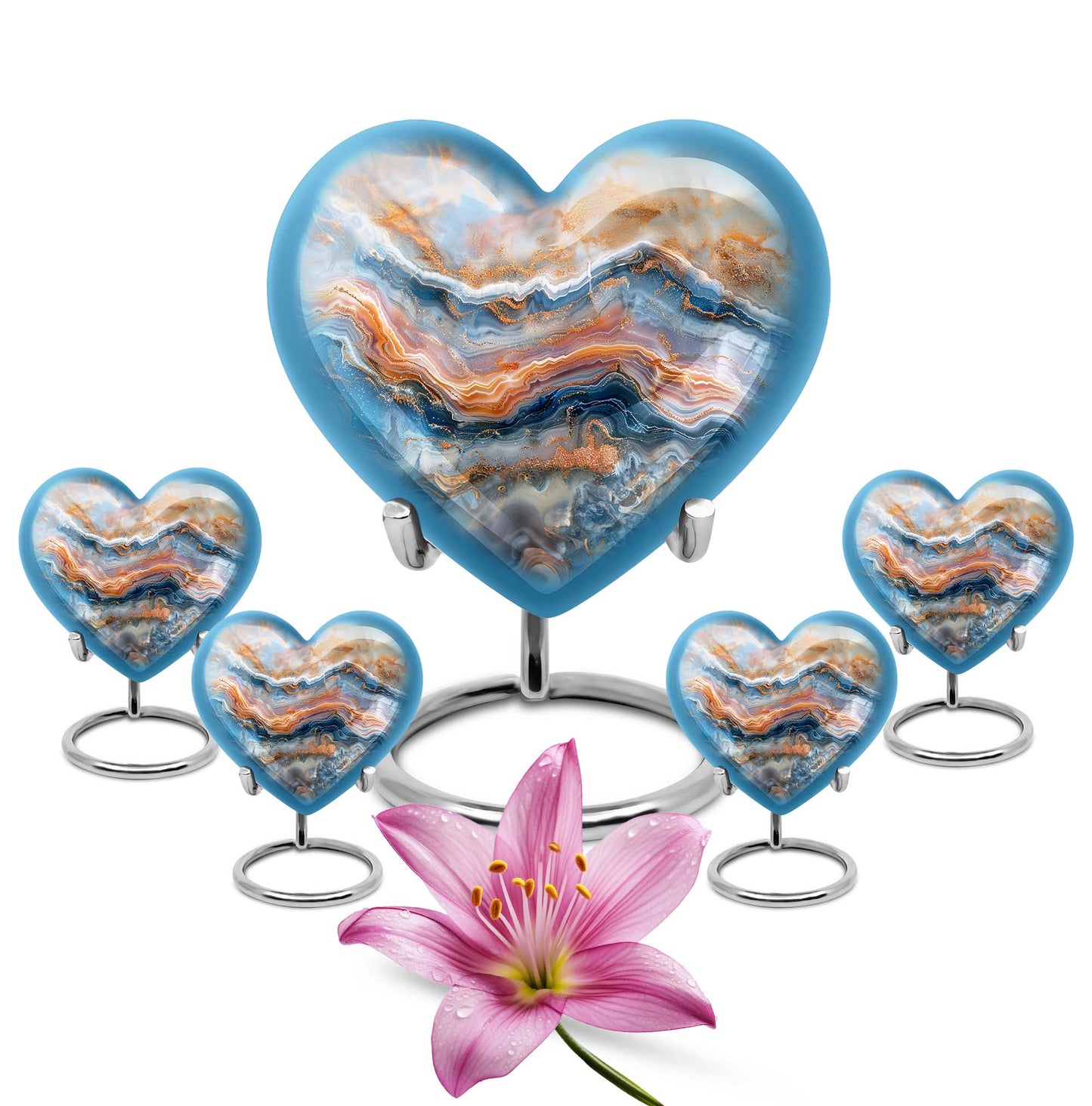 vibrant swirl heart-shaped memorial urn for mom's ashes