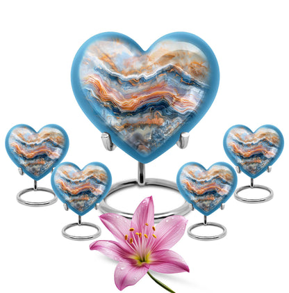 vibrant swirl heart-shaped memorial urn for mom's ashes