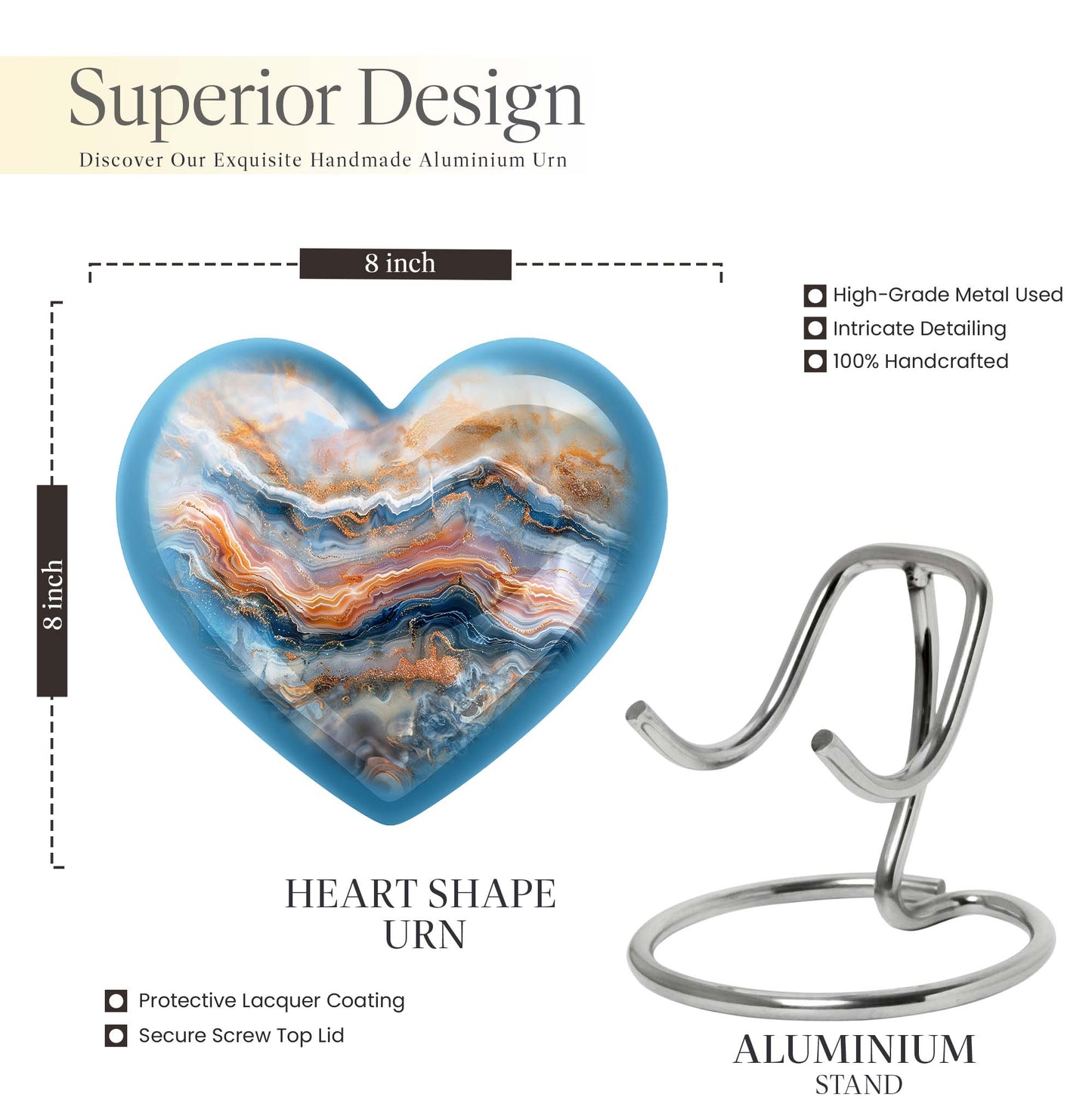 vibrant swirl heart-shaped memorial urn for mom's ashes