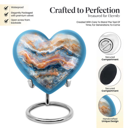 vibrant swirl heart-shaped memorial urn for mom's ashes