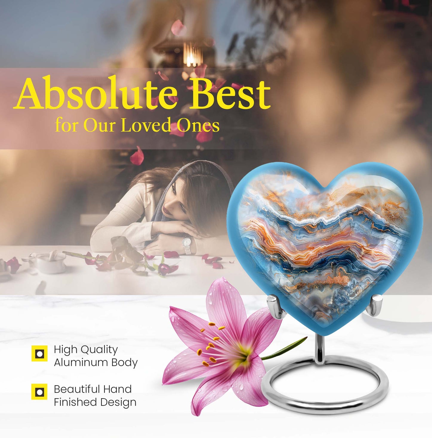vibrant swirl heart-shaped memorial urn for mom's ashes