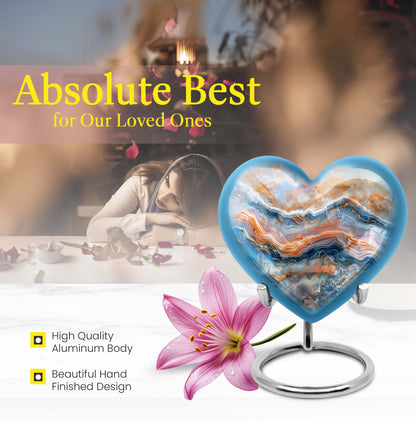 vibrant swirl heart-shaped memorial urn for mom's ashes