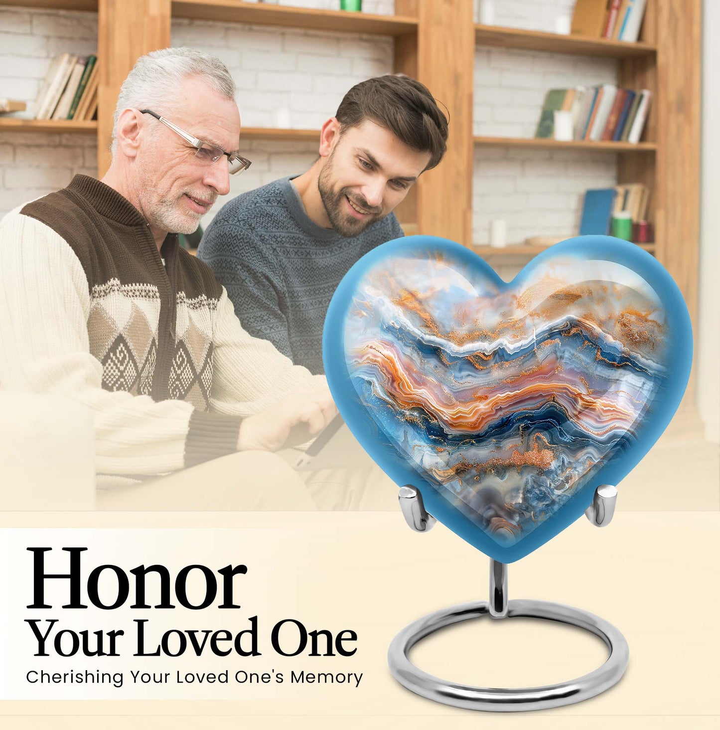 vibrant swirl heart-shaped memorial urn for mom's ashes