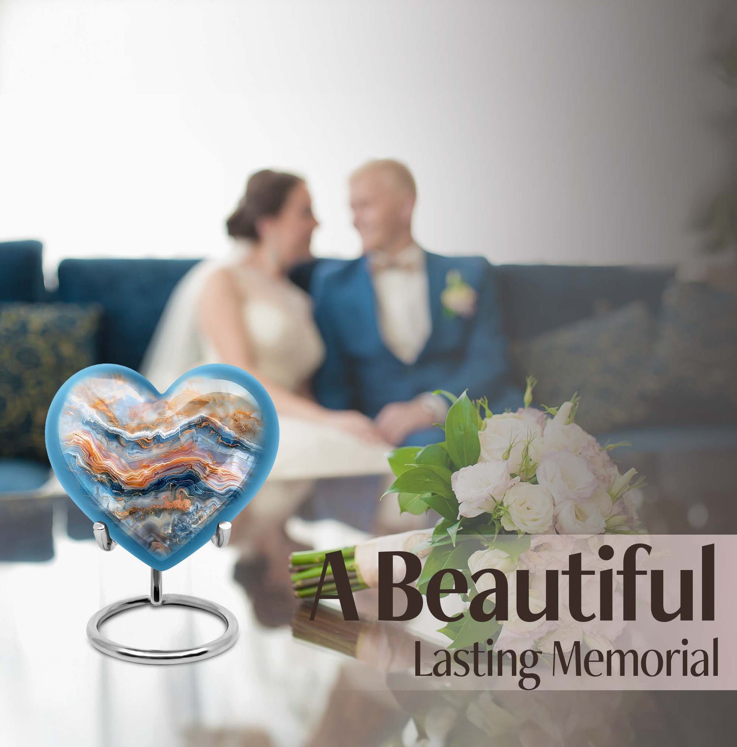 vibrant swirl heart-shaped memorial urn for mom's ashes