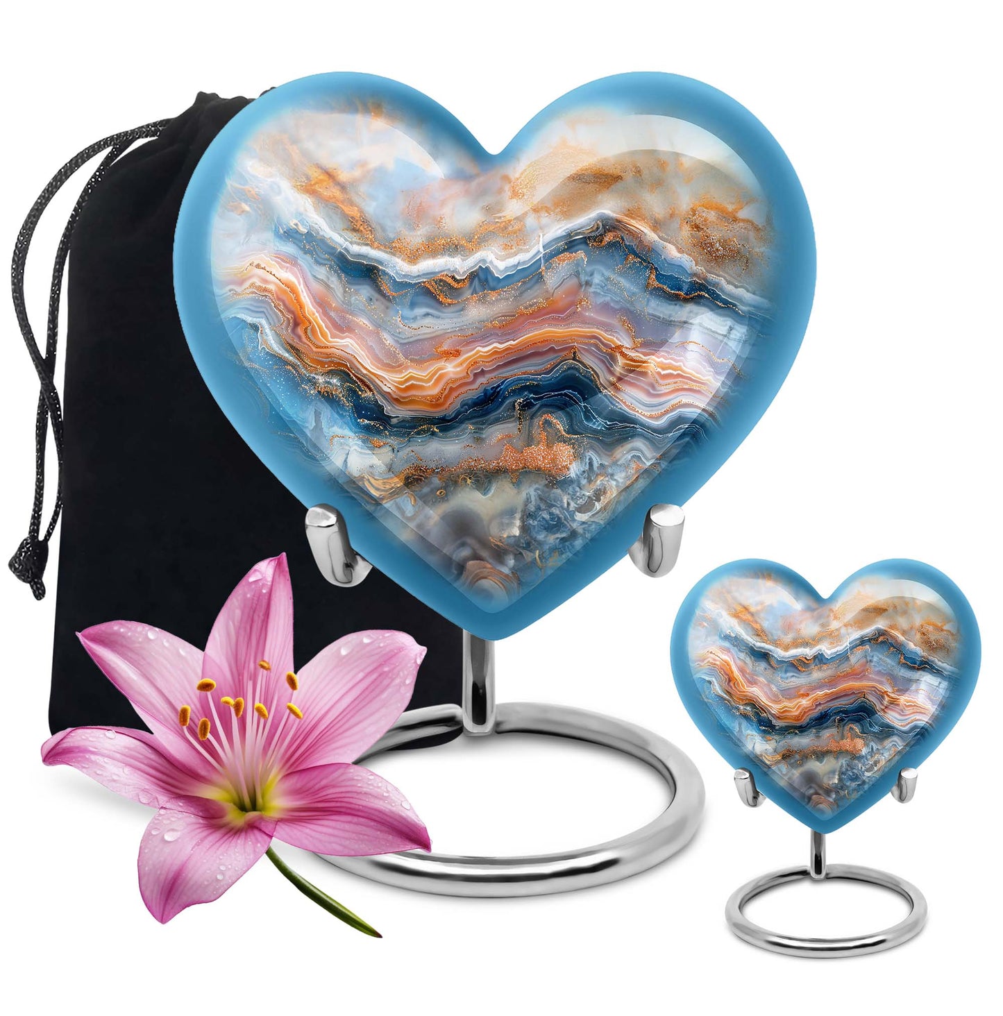 vibrant swirl heart-shaped memorial urn for mom's ashes