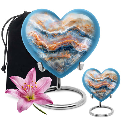 vibrant swirl heart-shaped memorial urn for mom's ashes