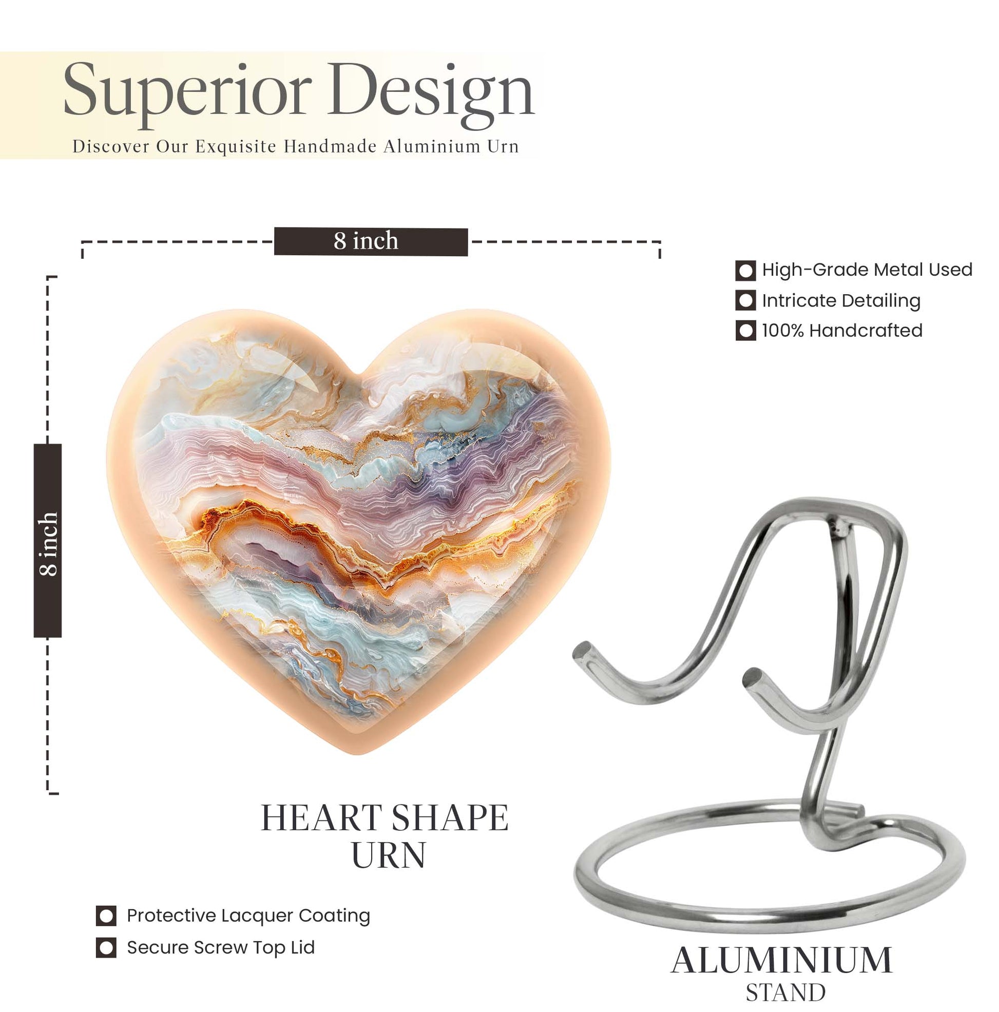 heart-themed abstract urn for adult human ashes