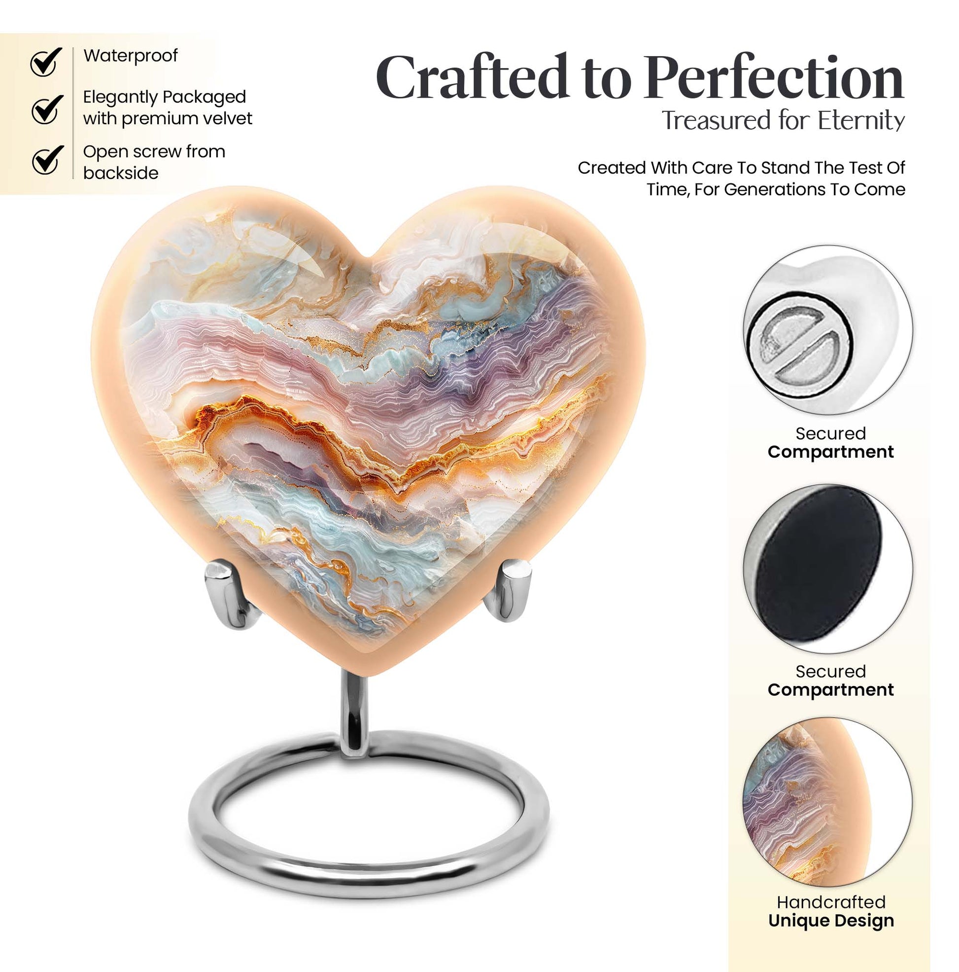 heart-themed abstract urn for adult human ashes