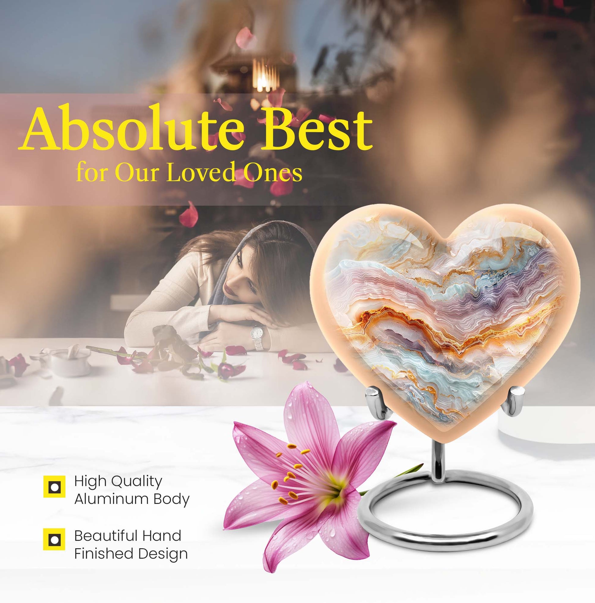 heart-themed abstract urn for adult human ashes